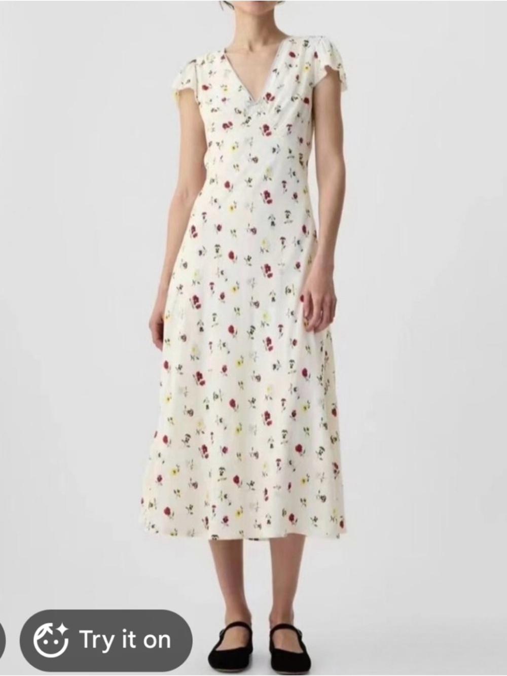 DOEN X GAP Floral V-Neck Midi Dress in Ivory